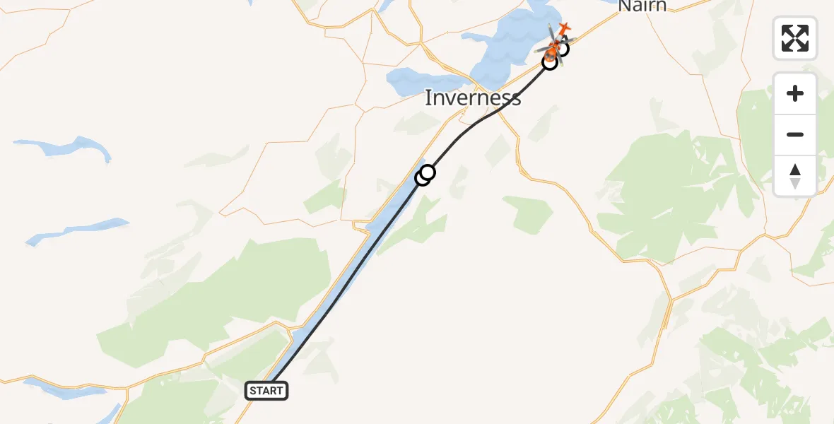 Flight route Coastguard Helicopter Loch Ness - Inverness Airport, 01 October 2026, 16:42