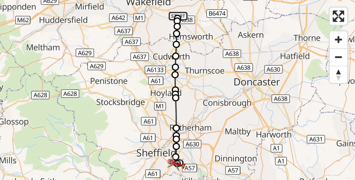 Flight route Air Ambulance Helicopter YAA Nostell Helicopter Port - Richmond, 01 October 2026, 18:13