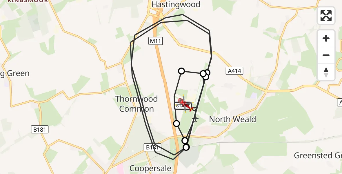 Flight route Air Ambulance Helicopter North Weald Airfield - North Weald Airfield, 01 October 2026, 18:19