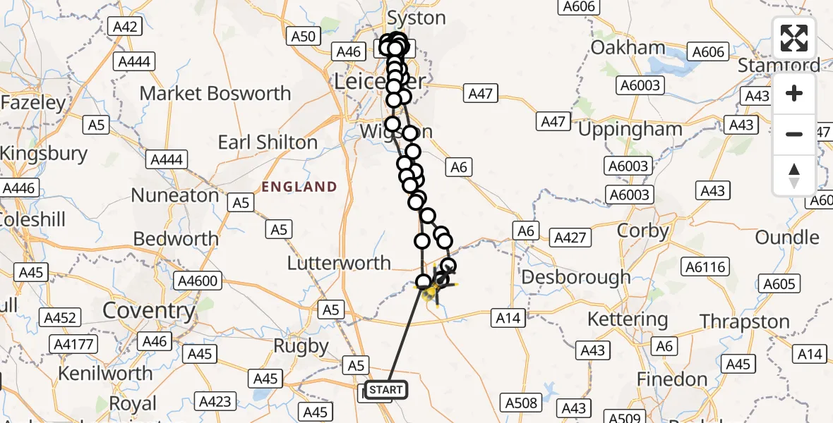 Flight route Police Helicopter Watford - Harborough, 01 October 2026, 18:27