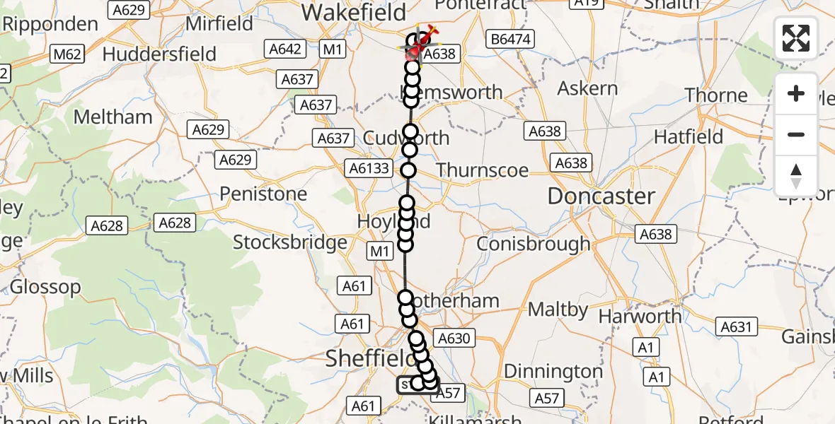 Flight route Air Ambulance Helicopter Richmond - YAA Nostell Helicopter Port, 01 October 2026, 18:42