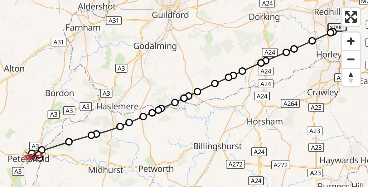 Flight route Air Ambulance Helicopter Redhill Aerodrome - Sheet, 01 October 2026, 18:56