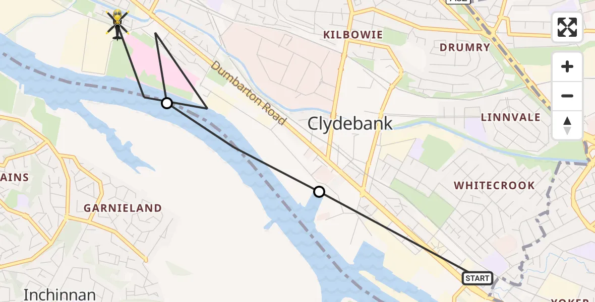 Flight route Police Helicopter Clydebank - Clydebank, 01 October 2026, 19:41