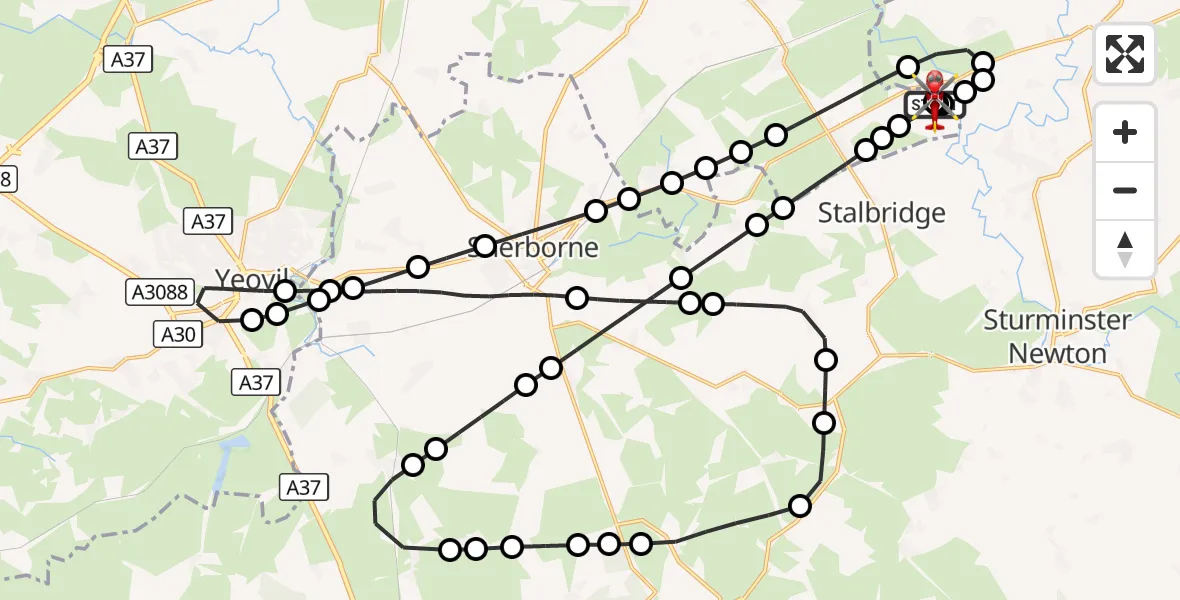 Flight route Air Ambulance Helicopter Henstridge Airfield - Henstridge Airfield, 01 October 2026, 19:47