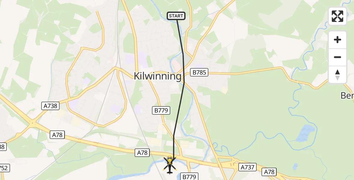 Flight route Police Helicopter Kilwinning - Kilwinning, 01 October 2026, 19:58