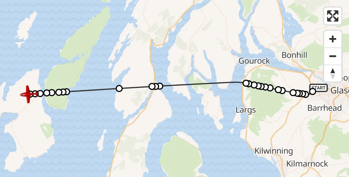 Flight route Air Ambulance Aircraft Glasgow Airport - Argyll and Bute, 01 October 2026, 20:21