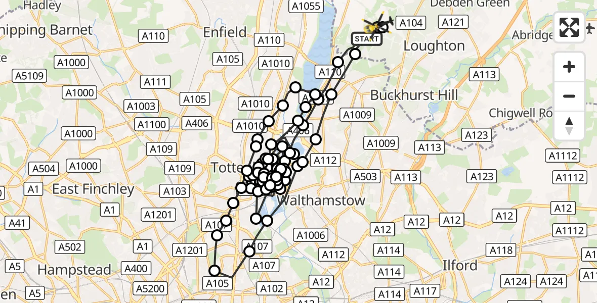 Flight route Police Helicopter Sewardstonebury - Sewardstonebury, 01 October 2026, 20:25