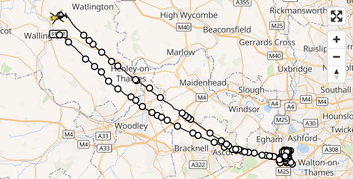 Flight route Police Helicopter RAF Benson - Benson, 01 October 2026, 20:55