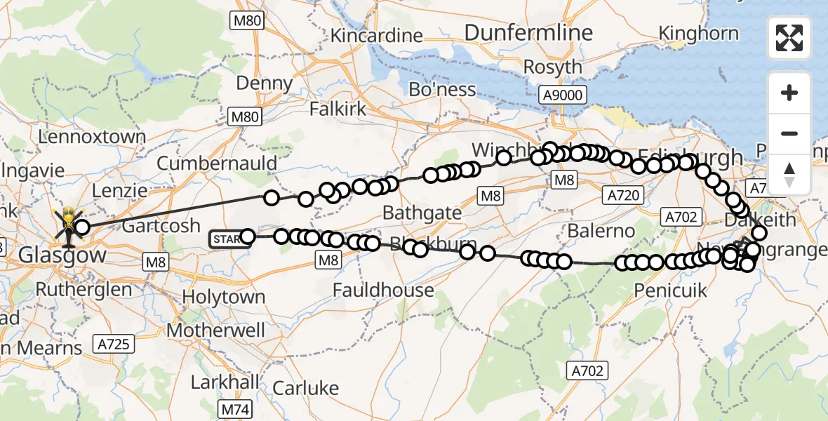 Flight route Police Helicopter Airdrie - Glasgow, 01 October 2026, 21:18