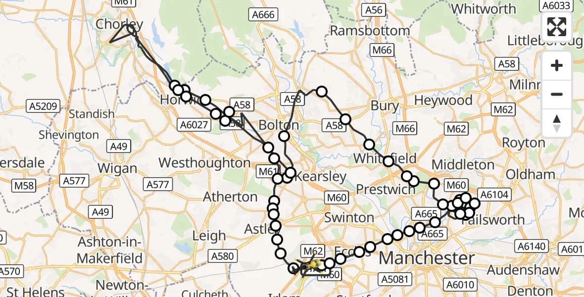 Flight route Police Helicopter Manchester Barton Aerodrome - Irlam, 01 October 2026, 21:24