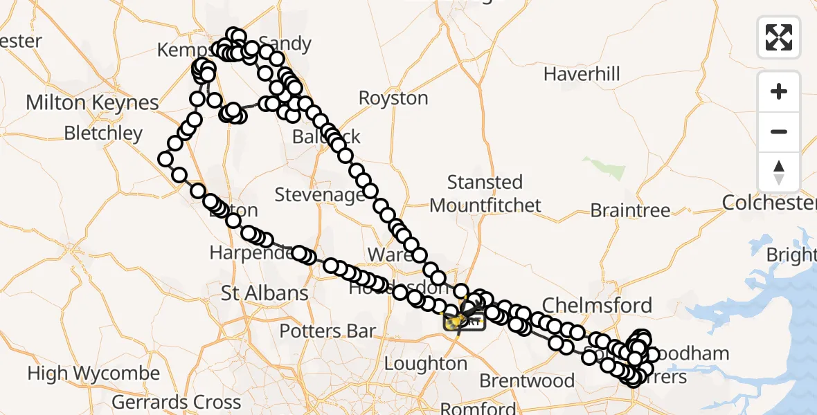 Flight route Police Helicopter North Weald Airfield - North Weald Airfield, 01 October 2026, 22:02
