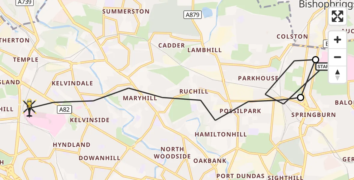 Flight route Police Helicopter Glasgow - Glasgow, 01 October 2026, 22:18