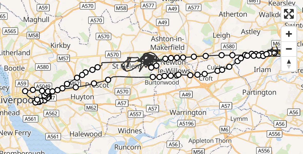 Flight route Police Helicopter Manchester Barton Aerodrome - Manchester Barton Aerodrome, 01 October 2026, 22:44