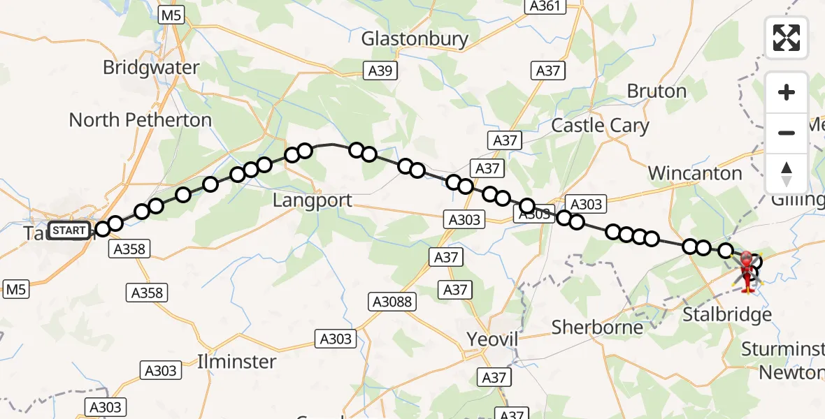 Flight route Air Ambulance Helicopter Taunton - Henstridge Airfield, 01 October 2026, 22:52