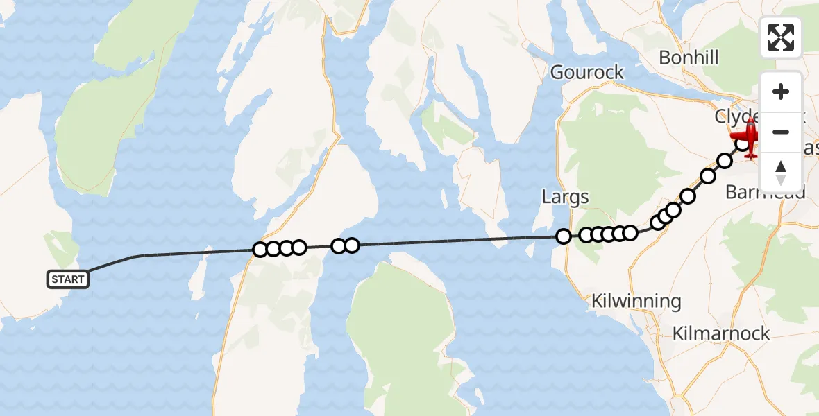 Flight route Air Ambulance Aircraft Inner Seas - Glasgow Airport, 01 October 2026, 23:15