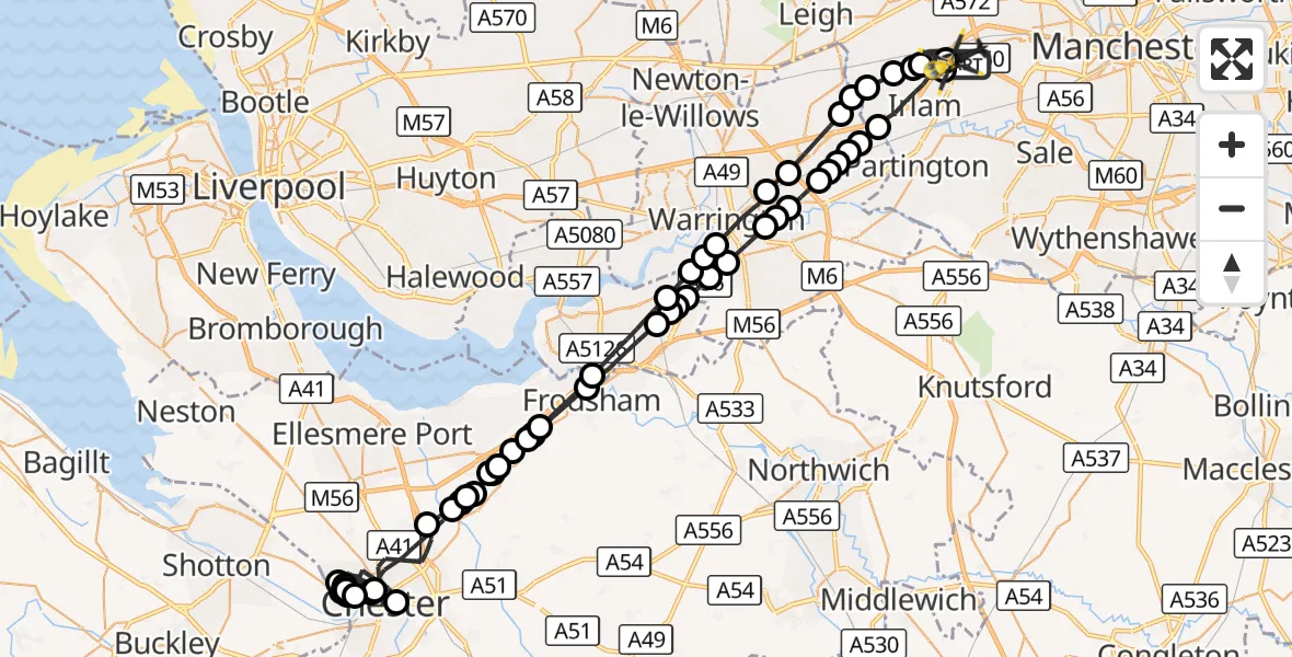 Flight route Police Helicopter Manchester Barton Aerodrome - Manchester Barton Aerodrome, 02 October 2026, 00:38