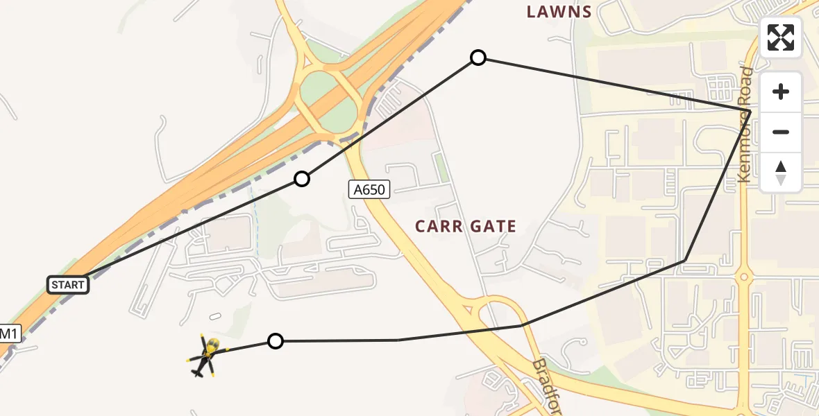 Flight route Police Helicopter East Ardsley - East Ardsley, 02 October 2026, 00:57