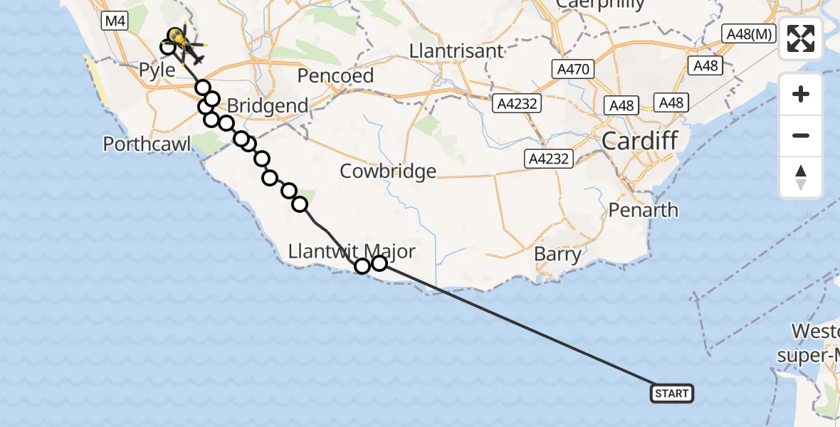 Flight route Police Helicopter Bristol Channel - Pen y Bryn, 02 October 2026, 01:12