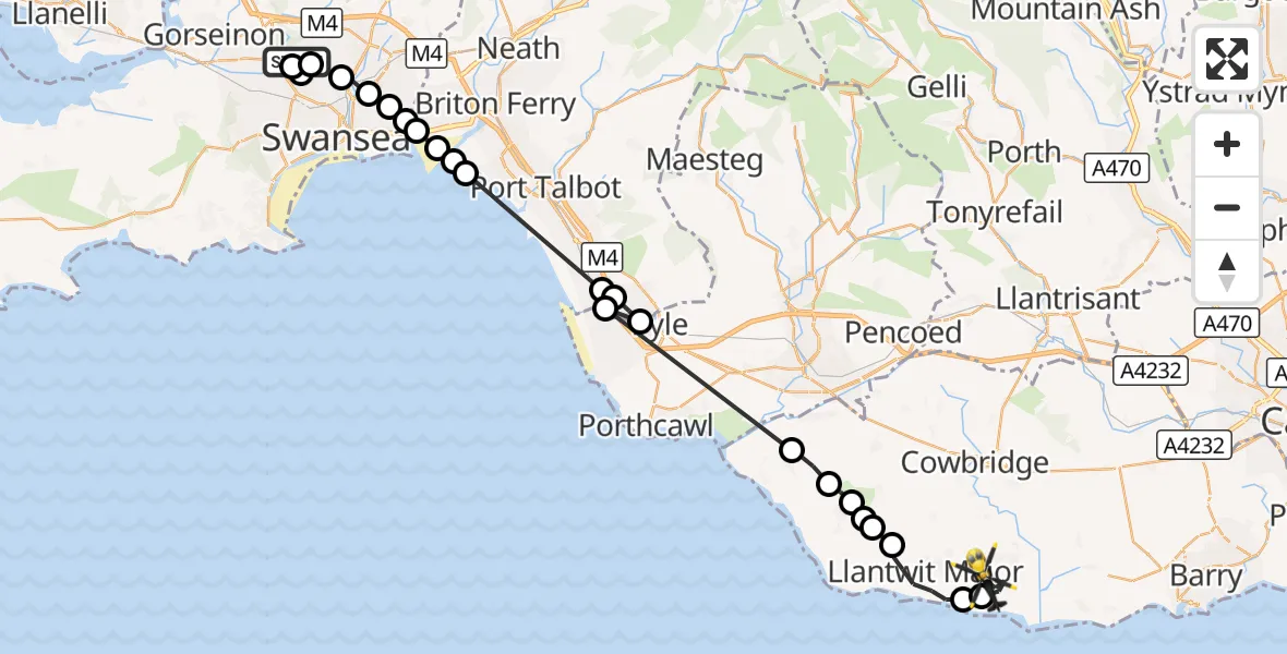 Flight route Police Helicopter Blaen-Y-Maes - MOD St Athan, 02 October 2026, 01:38