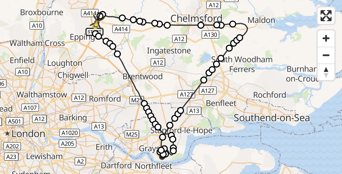 Flight route Police Helicopter North Weald Airfield - North Weald Airfield, 02 October 2026, 02:21