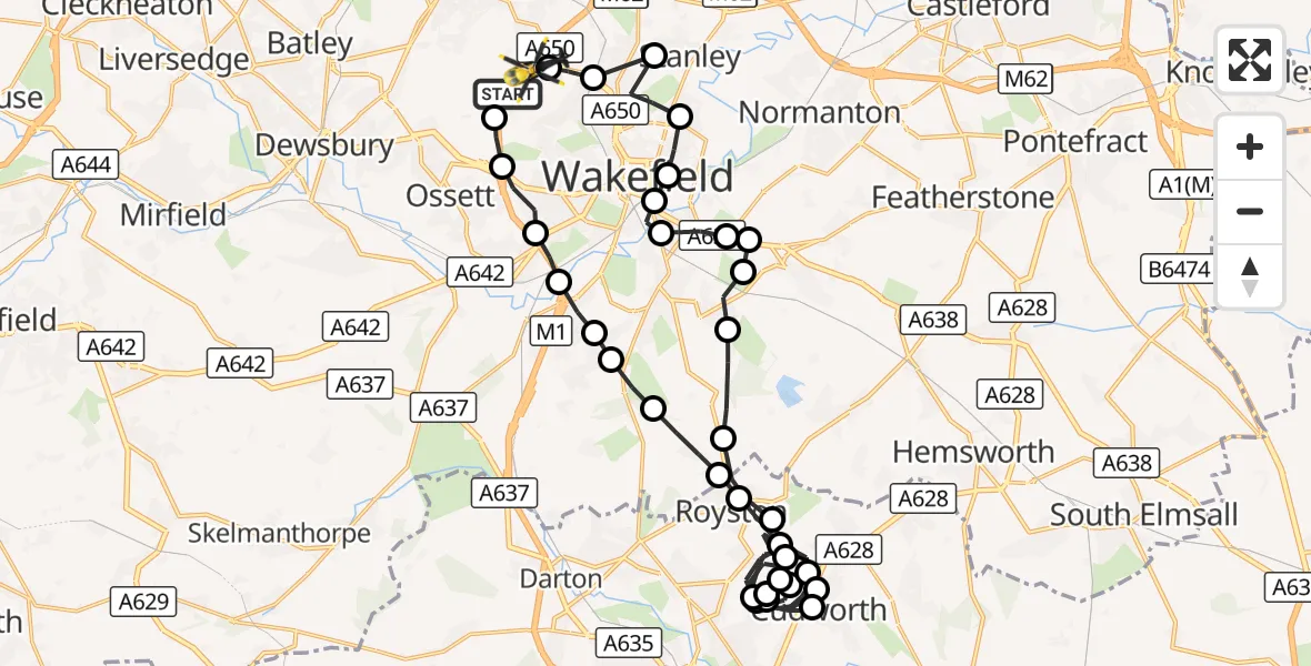 Flight route Police Helicopter East Ardsley - East Ardsley, 02 October 2026, 03:18