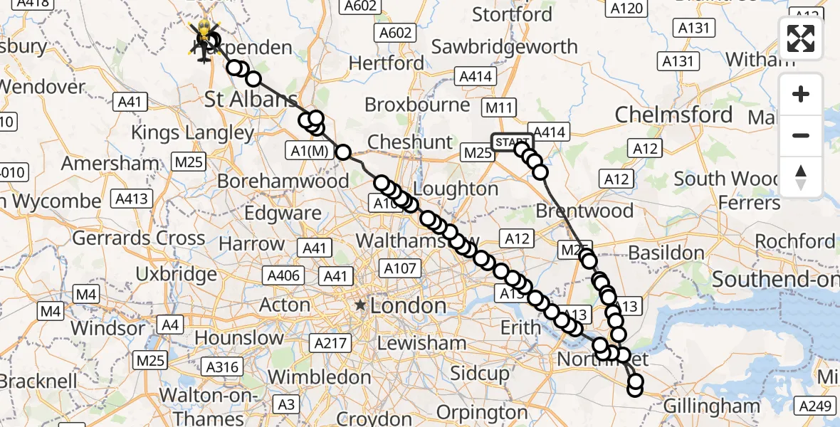 Flight route Police Helicopter Woodhatch - Flamstead, 02 October 2026, 07:15