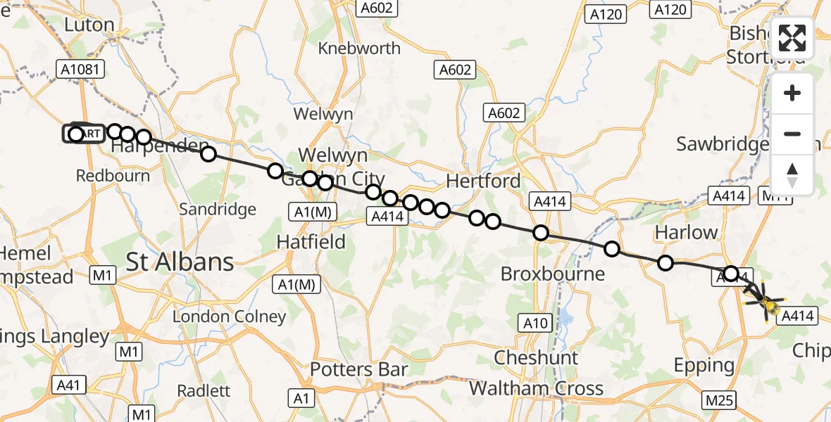 Flight route Police Helicopter Dacorum - North Weald Bassett, 02 October 2026, 07:54