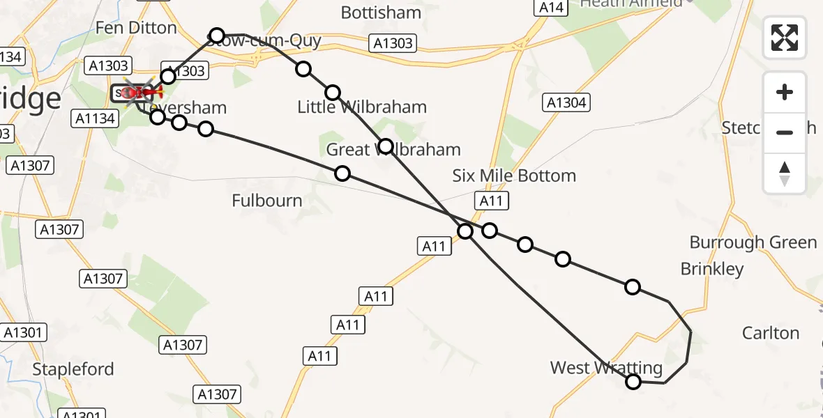 Flight route Air Ambulance Helicopter Cambridge City Airport - Cambridge City Airport, 02 October 2026, 08:07