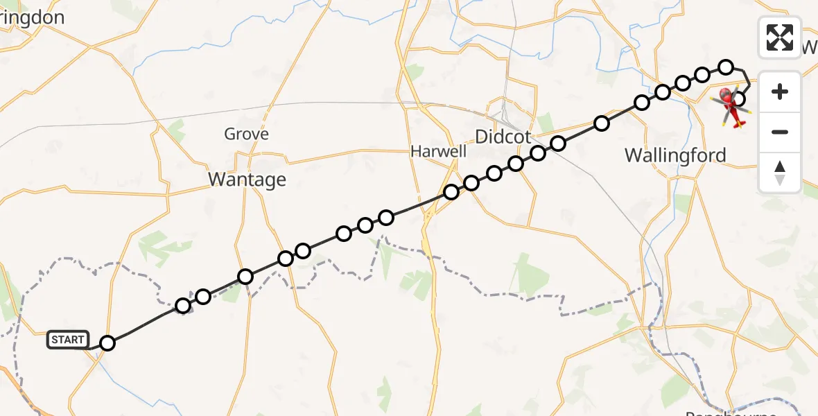 Flight route Air Ambulance Helicopter Upper Lambourn - RAF Benson, 02 October 2026, 08:21