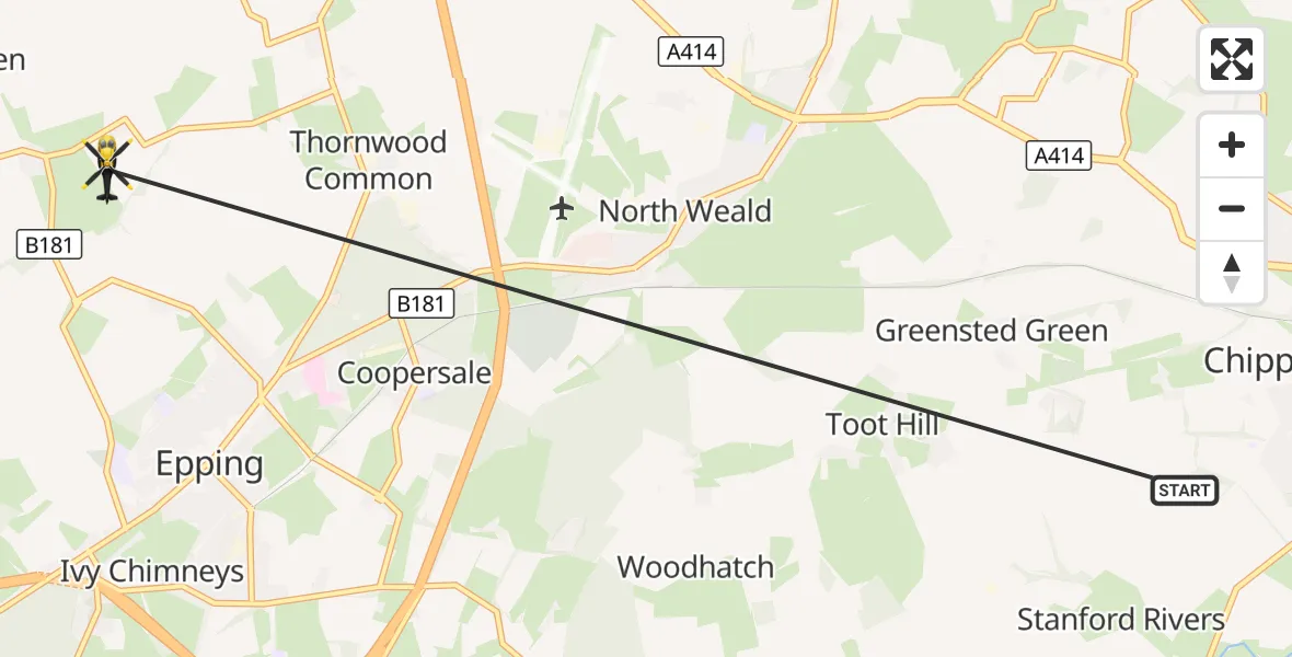 Flight route Police Helicopter Epping Forest - Epping Green, 02 October 2026, 08:49