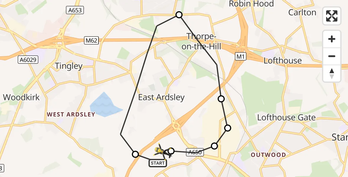 Flight route Police Helicopter East Ardsley - East Ardsley, 02 October 2026, 09:00
