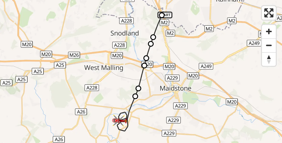 Flight route Air Ambulance Helicopter Rochester Airport - Maidstone, 02 October 2026, 10:12