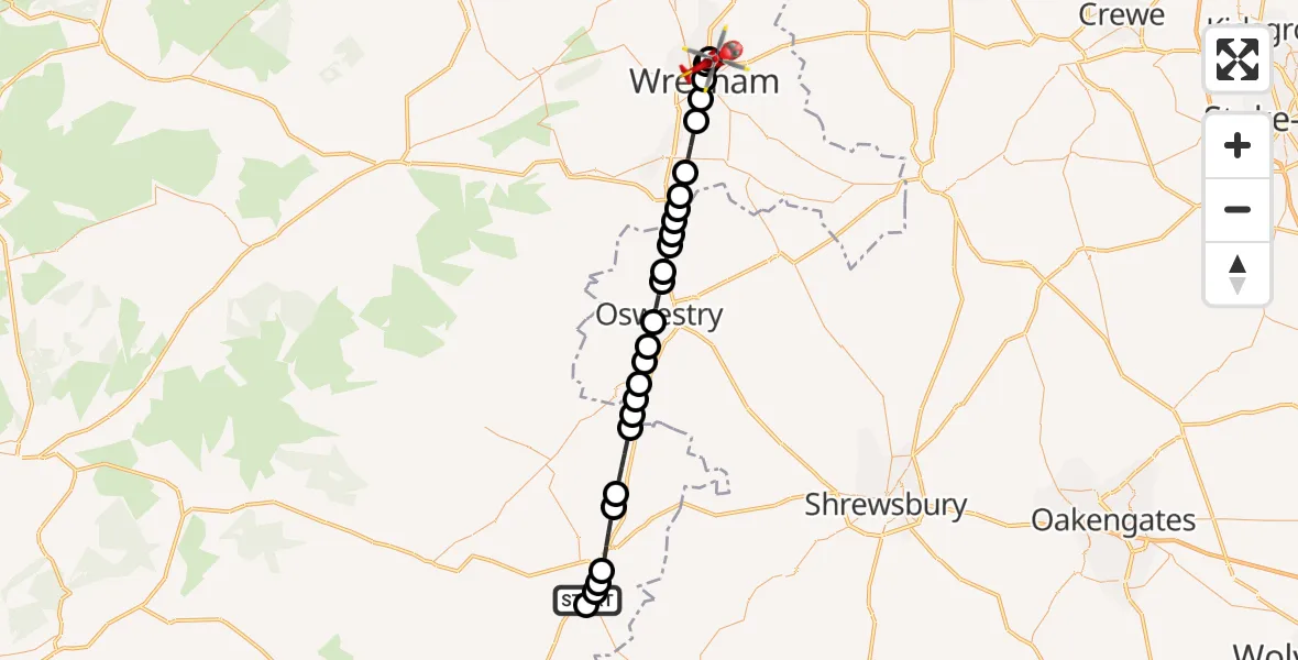 Flight route Air Ambulance Helicopter Welshpool Airport - Pandy, 02 October 2026, 10:26