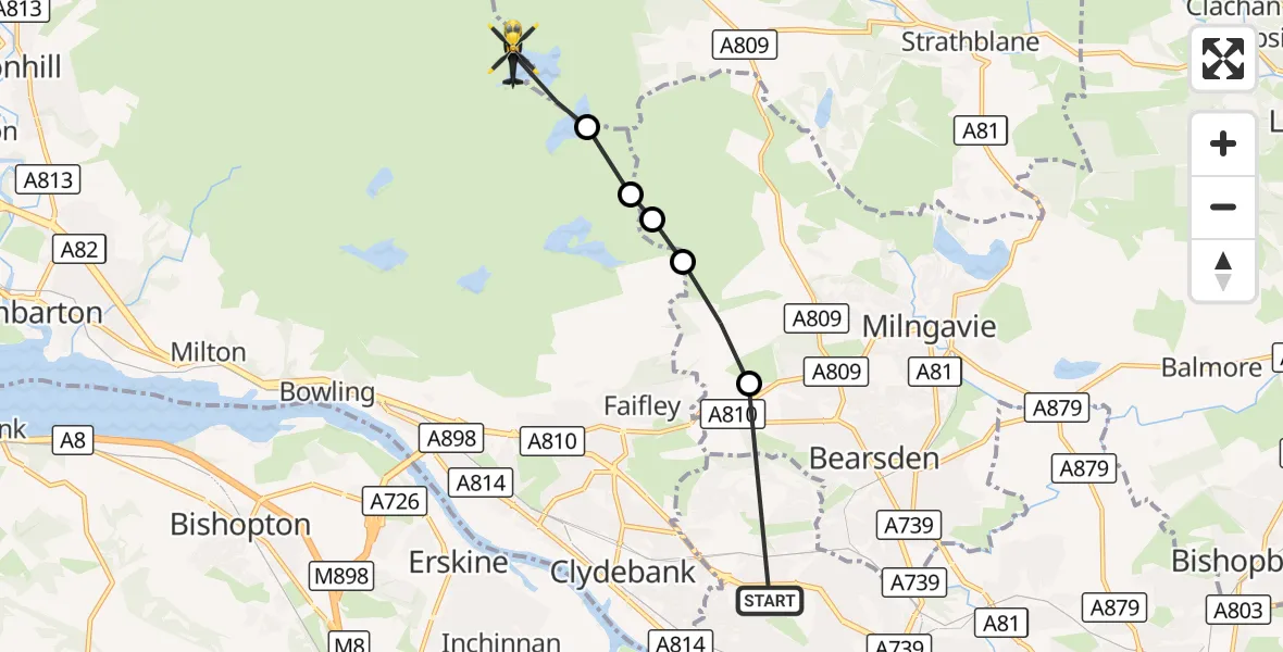 Flight route Police Helicopter Glasgow - West Dunbartonshire, 02 October 2026, 10:41