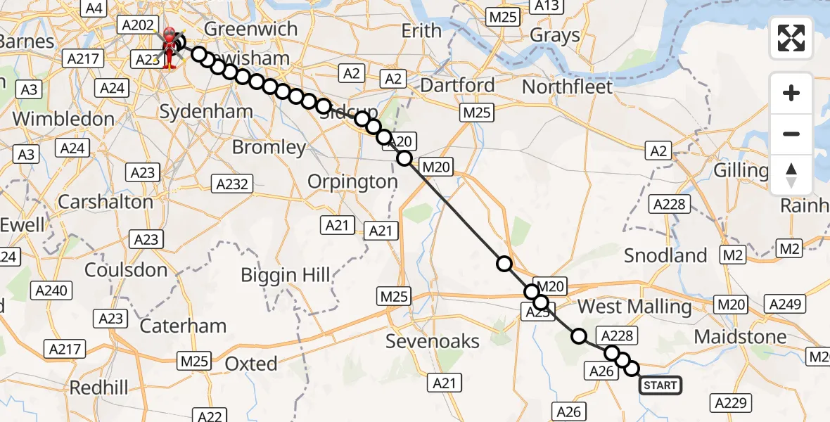 Flight route Air Ambulance Helicopter Maidstone - Kings College London Hospital, 02 October 2026, 11:28