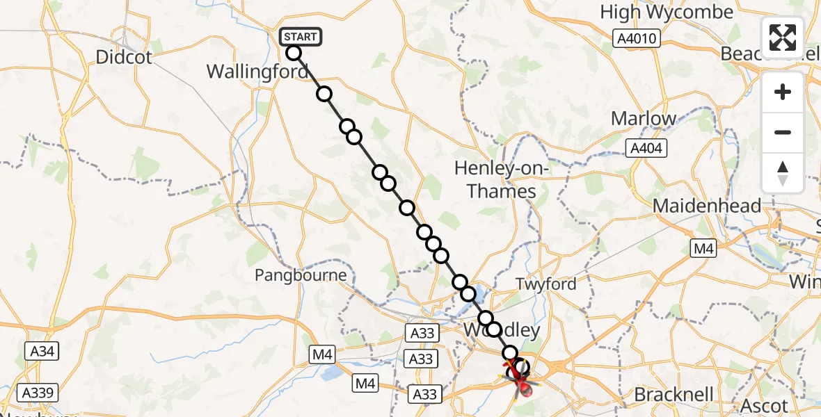 Flight route Air Ambulance Helicopter RAF Benson - Sindlesham, 02 October 2026, 11:39