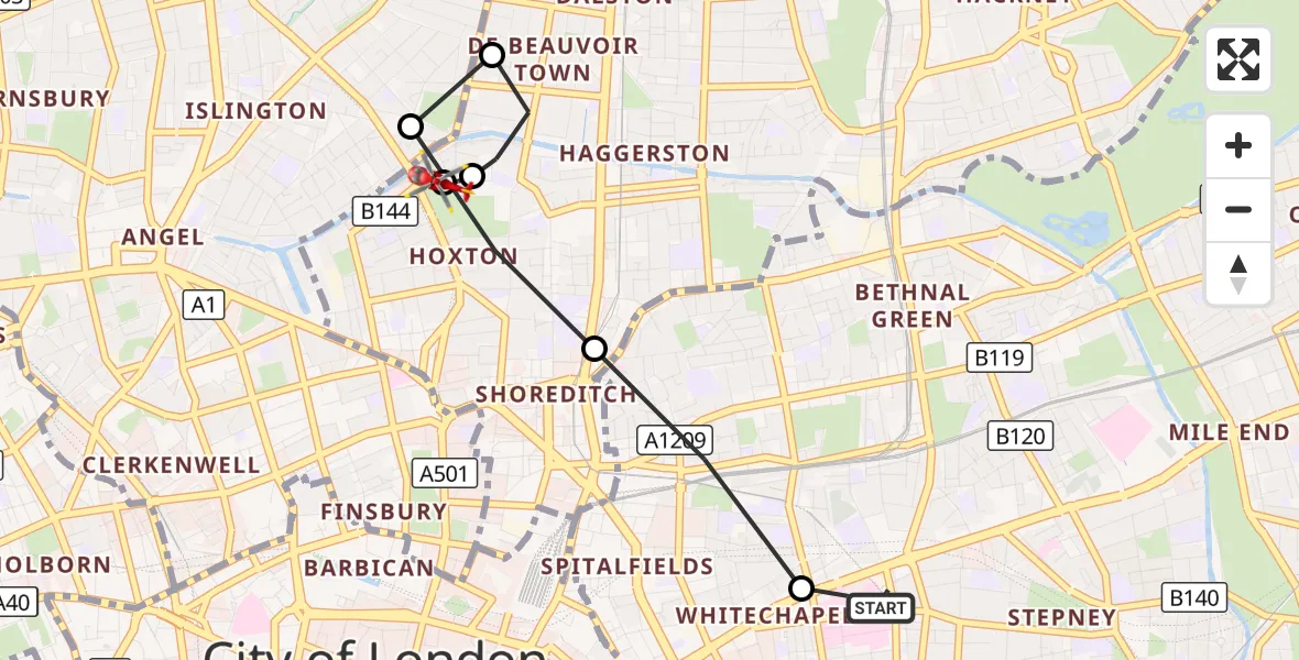 Flight route Air Ambulance Helicopter Royal London Hospital - Clerkenwell, 02 October 2026, 11:48