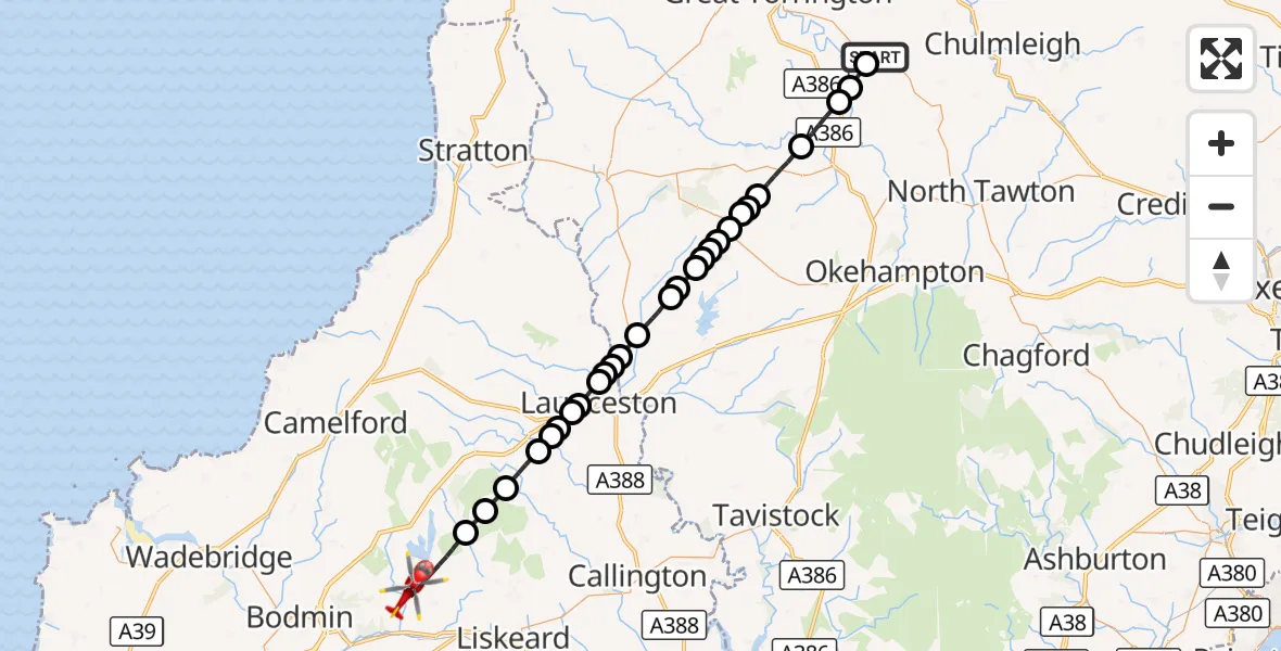 Flight route Air Ambulance Helicopter Torridge - St. Neot, 02 October 2026, 12:21