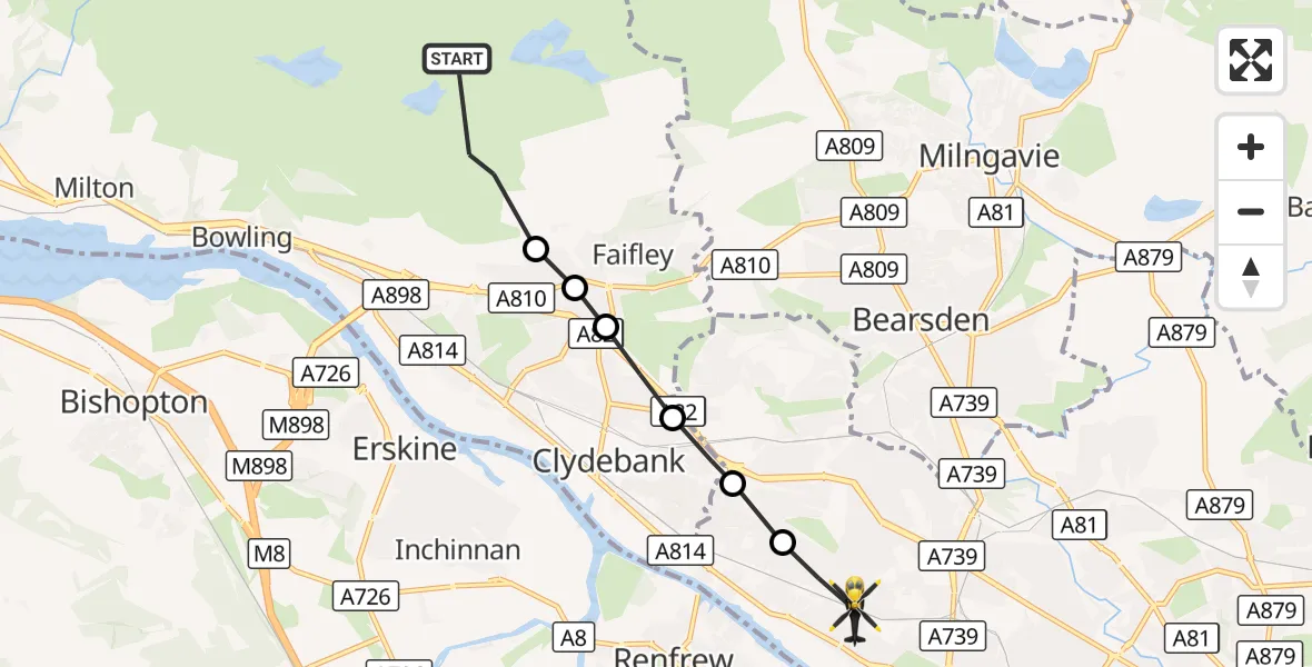 Flight route Police Helicopter Duntocher - Glasgow, 02 October 2026, 12:27
