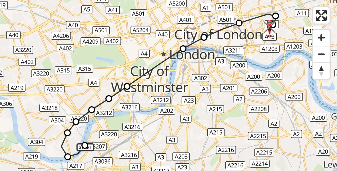 Flight route Air Ambulance Helicopter London Heliport - Royal London Hospital, 02 October 2026, 12:29