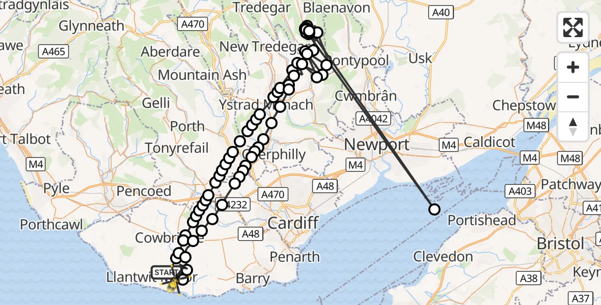 Flight route Police Helicopter Eglwys Brewis - MOD St Athan, 02 October 2026, 12:34