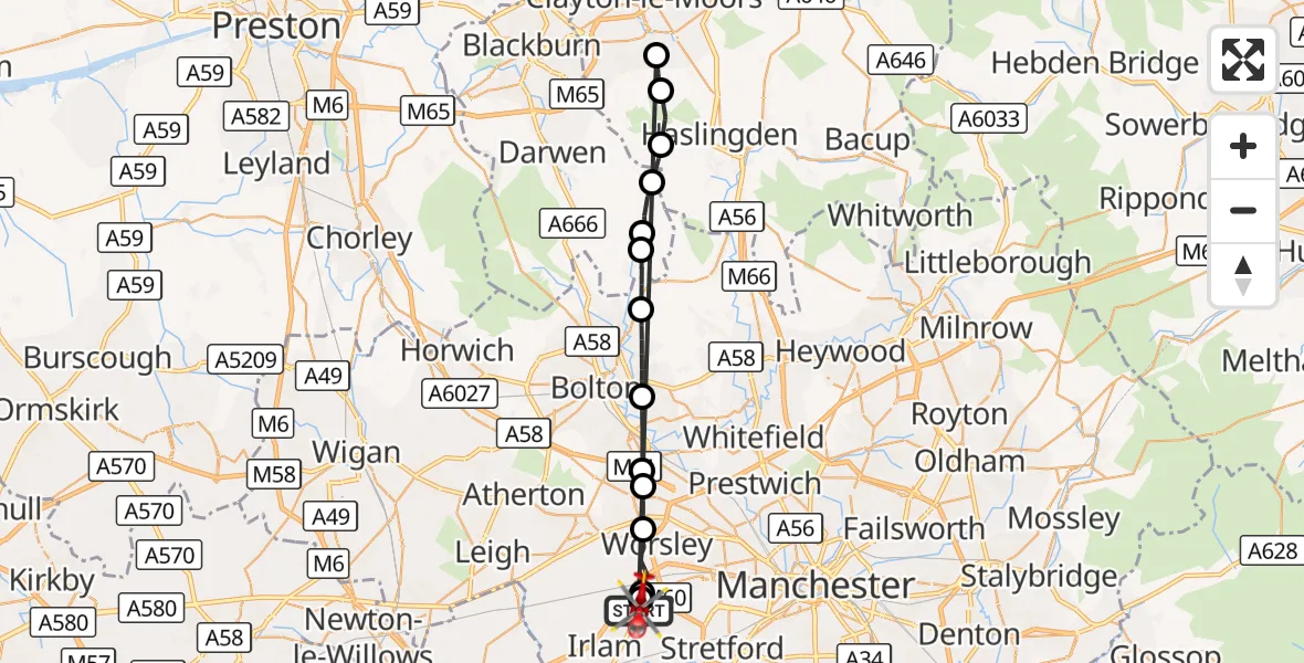 Flight route Air Ambulance Helicopter Manchester Barton Aerodrome - Manchester Barton Aerodrome, 02 October 2026, 12:44