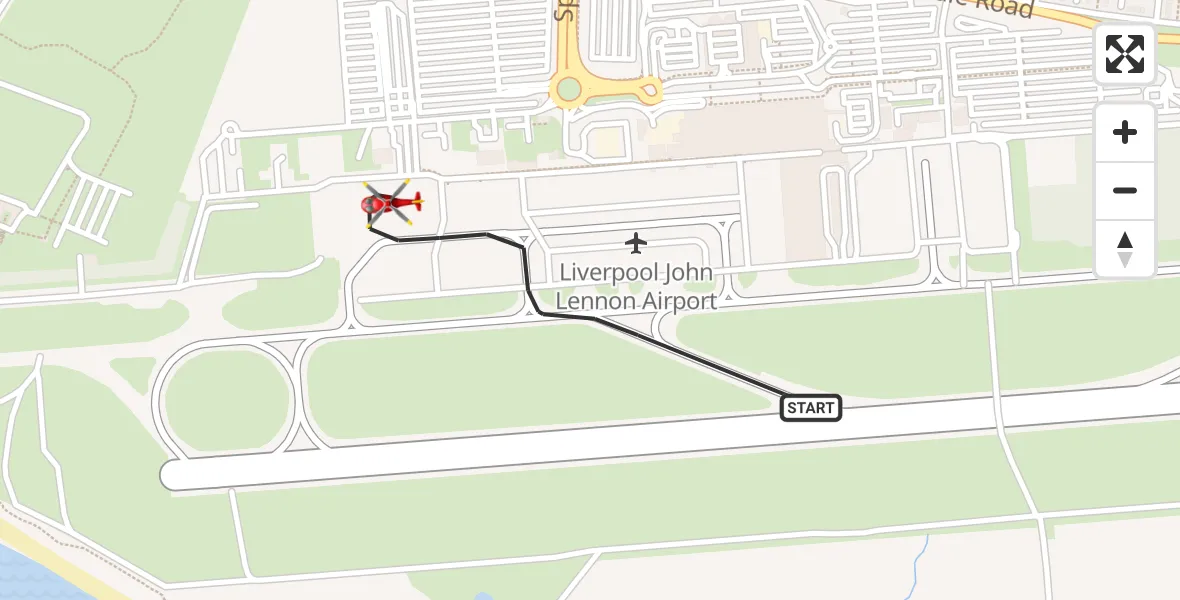 Flight route Air Ambulance Helicopter Liverpool John Lennon Airport - Liverpool John Lennon Airport, 02 October 2026, 12:58