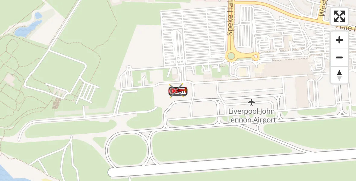 Flight route Air Ambulance Helicopter Liverpool John Lennon Airport - Liverpool John Lennon Airport, 02 October 2026, 13:03