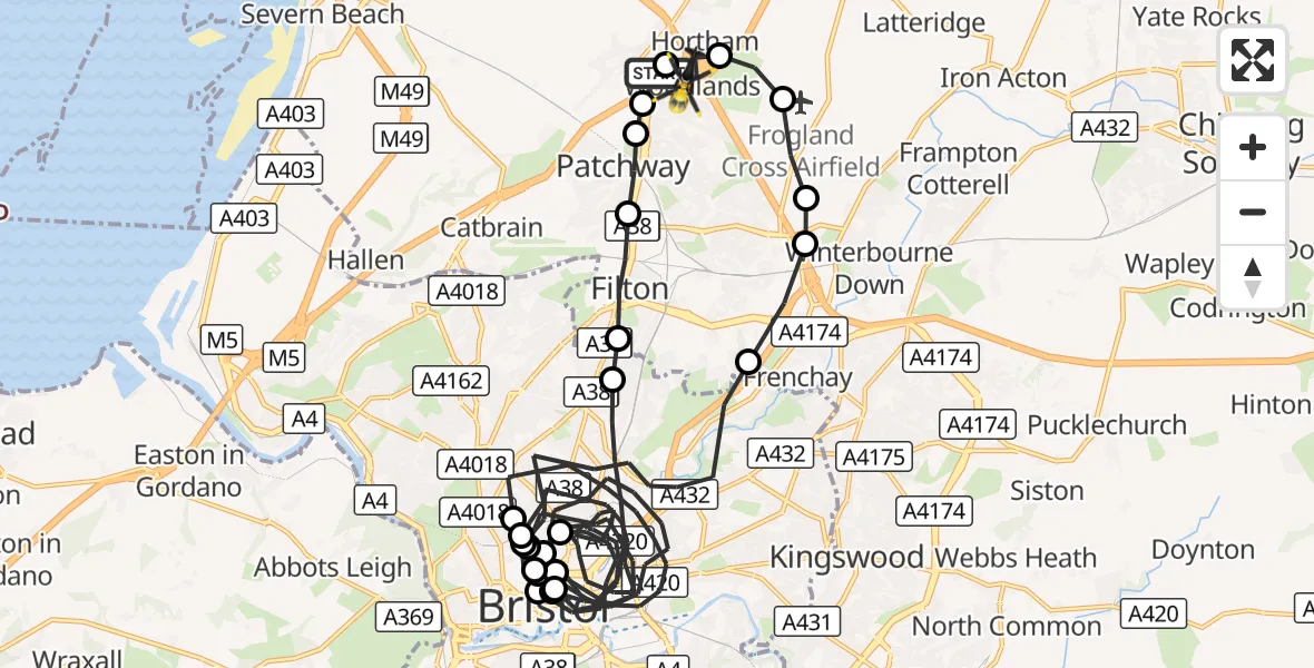 Flight route Police Helicopter Almondsbury Helicopter Base - Almondsbury Helicopter Base, 02 October 2026, 13:14