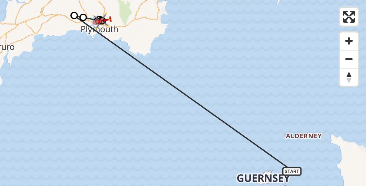 Flight route Air Ambulance Helicopter English Channel - Plymouth City Airport, 02 October 2026, 13:24