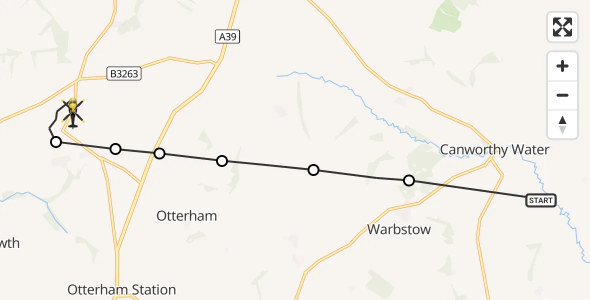 Flight route Police Helicopter Canworthy Water - St. Juliot, 02 October 2026, 13:25