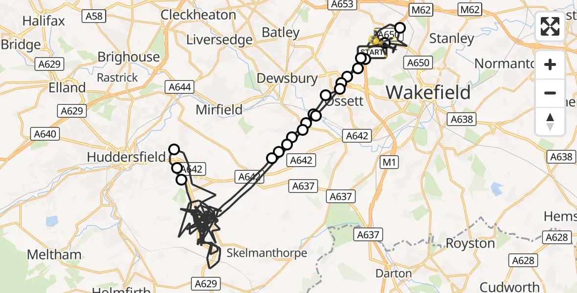 Flight route Police Helicopter East Ardsley - East Ardsley, 02 October 2026, 13:47