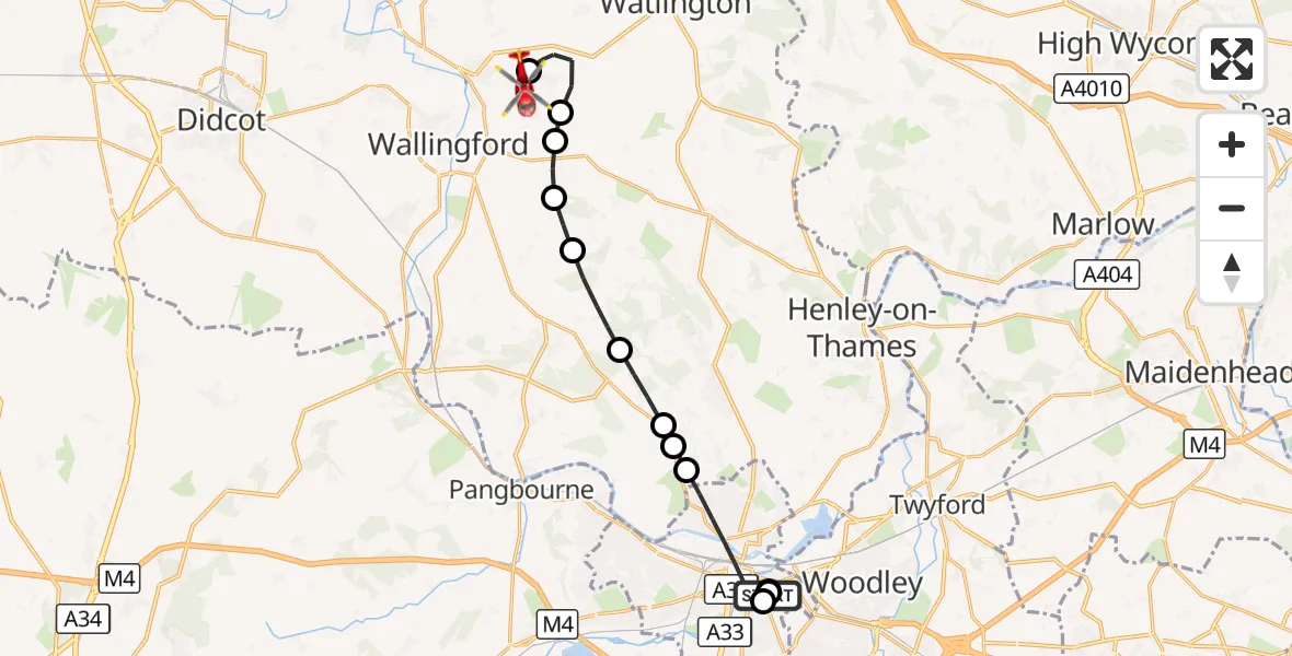 Flight route Air Ambulance Helicopter Royal Berkshire Hospital - RAF Benson, 02 October 2026, 13:49