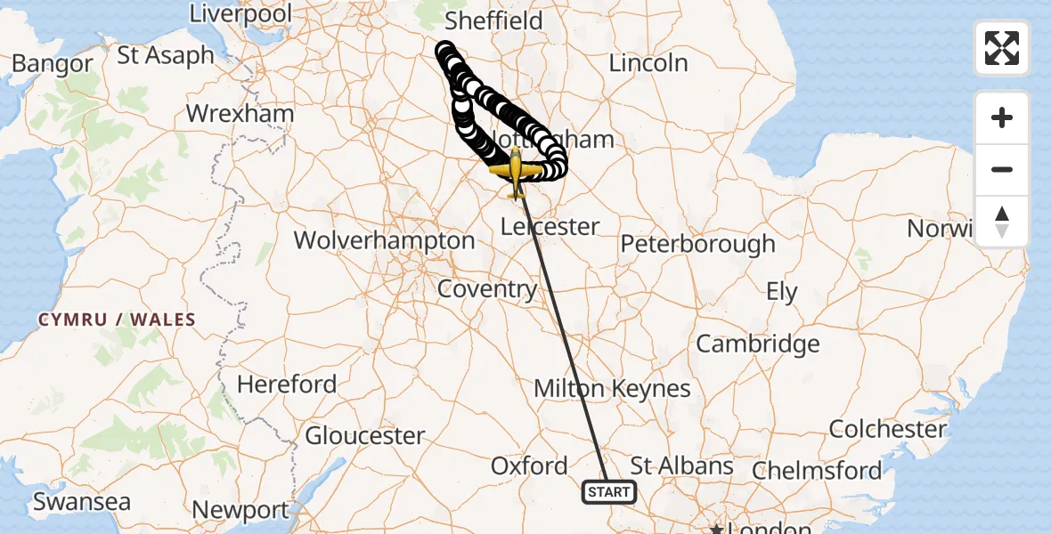 Flight route Police Aircraft Naphill - East Midlands Airport, 02 October 2026, 14:10